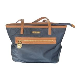 MICHAEL KORS Kempton Shoulder Bag Nylon Blue East West Tote EUC